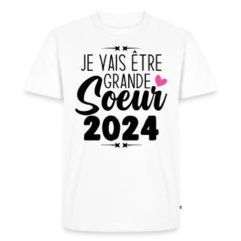 Je Vais Être Grande Sœur 2024, Annonce Grossesse - T-shirt Premium bio Homme - blanc - Devant - Nico (187cm)