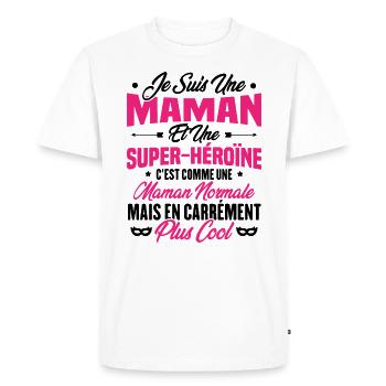 Je suis une maman et une super héroïne - T-shirt Premium bio Homme - blanc - Devant - Nico (187cm)