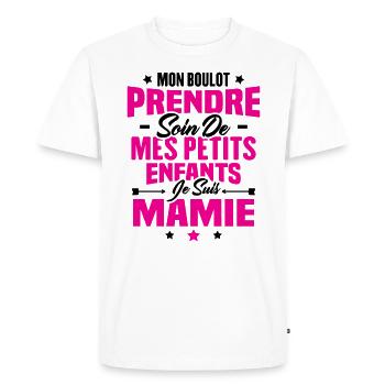 Prendre soin de mes petits enfants, Je suis mamie - T-shirt Premium bio Homme - blanc - Devant - Nico (187cm)