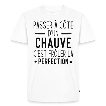 Chauve perfection, Cadeau humour homme chauve - T-shirt Premium bio Homme - blanc - Devant - Nico (187cm)