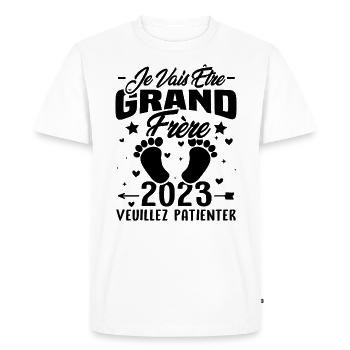 Je Vais Être Grand Frère en 2023 - T-shirt Premium bio Homme - blanc - Devant - Nico (187cm)