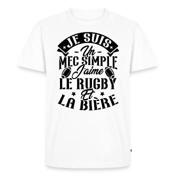 Je suis un Mec simple j'aime rugby et la bière - T-shirt Premium bio Homme - blanc - Devant - Nico (187cm)