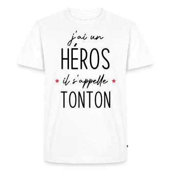 J'ai un héros il s'appelle tonton - T-shirt Premium bio Homme - blanc - Devant - Nico (187cm)