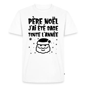 Père Noël j'ai été sage toute l'année - T-shirt Premium bio Homme - blanc - Devant - Nico (187cm)
