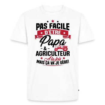 Pas facile d'être papa et agriculteur - T-shirt Premium bio Homme - blanc - Devant - Nico (187cm)