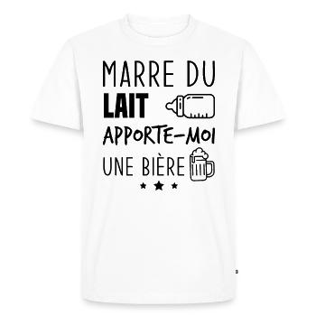 Marre du lait apporte moi une bière - T-shirt Premium bio Homme - blanc - Devant - Nico (187cm)