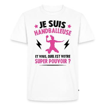 Handballeuse super-pouvoir - T-shirt Premium bio Homme - blanc - Devant - Nico (187cm)