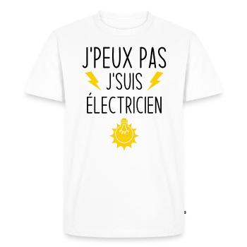 J'peux pas j'suis électricien - T-shirt Premium bio Homme - blanc - Devant - Nico (187cm)