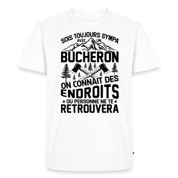 Sois toujours sympa avec un bûcheron - T-shirt Premium bio Homme - blanc - Devant - Nico (187cm)