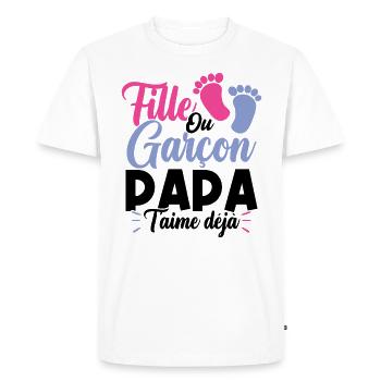 Fille ou garçon papa t aime déjà - T-shirt Premium bio Homme - blanc - Devant - Nico (187cm)