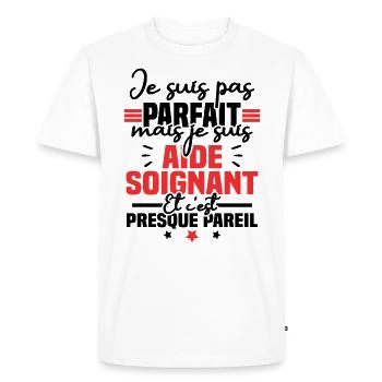 Je suis pas parfait mais je suis aide soignant - T-shirt Premium bio Homme - blanc - Devant - Nico (187cm)