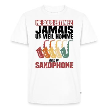 Un vieil homme avec un saxophone - T-shirt Premium bio Homme - blanc - Devant - Nico (187cm)