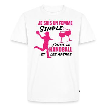 Un femme simple j aime le handball at les apéros - T-shirt Premium bio Homme - blanc - Devant - Nico (187cm)