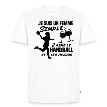 Un femme simple j aime le handball at les apéros - T-shirt Premium bio Homme - blanc - Devant - Nico (187cm)