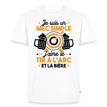 Un mec simple j'aime le tir à l'arc et la bière - T-shirt Premium bio Homme - blanc - Devant - Nico (187cm)