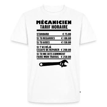 Mécanicien Tarif Horaire - T-shirt Premium bio Homme - blanc - Devant - Nico (187cm)