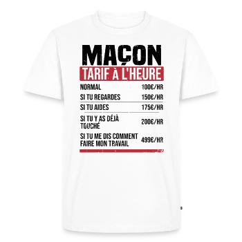 Maçon tarif à l'heure idée cadeau humour - T-shirt Premium bio Homme - blanc - Devant - Nico (187cm)