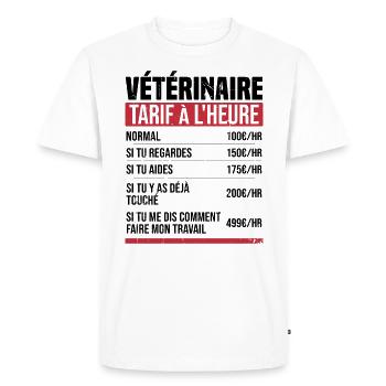 Vétérinaire tarif à l'heure idée cadeau humour - T-shirt Premium bio Homme - blanc - Devant - Nico (187cm)