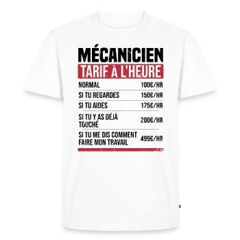 Mécanicien tarif à l'heure idée cadeau humour - T-shirt Premium bio Homme - blanc - Devant - Nico (187cm)