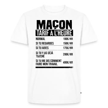 Maçon tarif à l'heure idée cadeau humour - T-shirt Premium bio Homme - blanc - Devant - Nico (187cm)