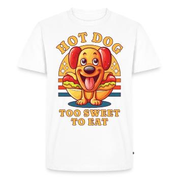 hot-dog, chien, saucisse, fast-food, jeux de mots, drôle, humour - T-shirt Premium bio Homme - blanc - Devant - Nico (187cm)