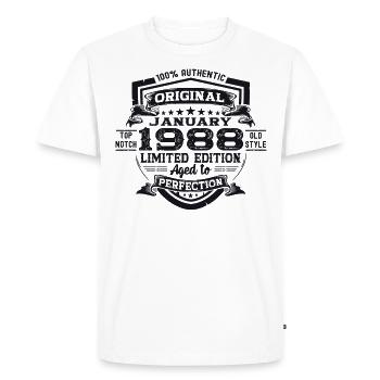 Né 1988 Janvier 35th anniversaire Homme cadeau - T-shirt Premium bio Homme - blanc - Devant - Nico (187cm)