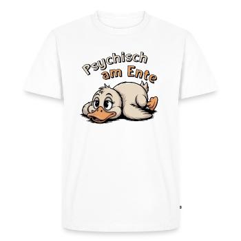 Psychisch am Ente – freches Enten-Spruch Motiv - Männer Premium Bio T-Shirt - Weiß - Vorne - Nico (187cm)