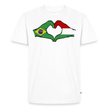 Brazil Hungary Flag Hands Heart Shape - Men's Premium Organic T-Shirt - white - Front - Nico (187cm)