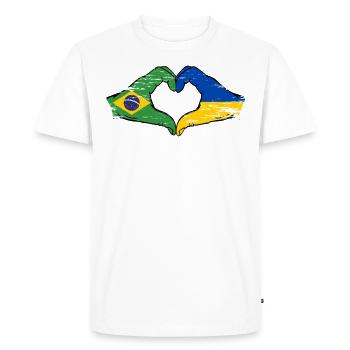 Brazil Ukraine Flag Hands Heart Shape Used - Men's Premium Organic T-Shirt - white - Front - Nico (187cm)