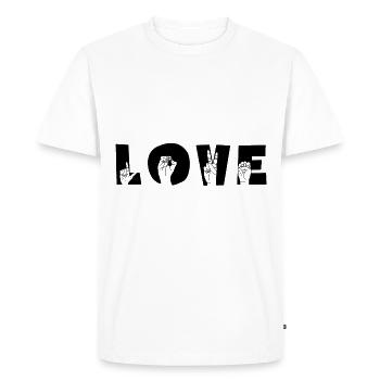 « AMOUR » L’amour à main levée - T-shirt Premium bio Homme - blanc - Devant - Nico (187cm)