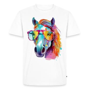 Mana la jument à lunettes - T-shirt Premium bio Homme - blanc - Devant - Nico (187cm)