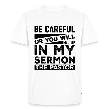Attention, sinon vous finirez dans mon - T-shirt Premium bio Homme - blanc - Devant - Nico (187cm)