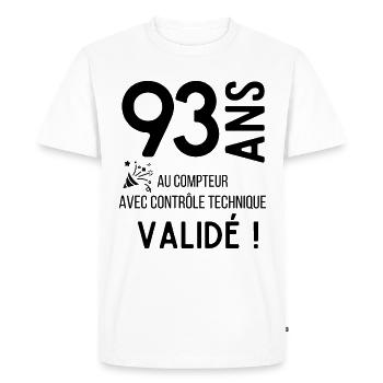 Anniversaire 93 ans humour adulte cadeau - T-shirt Premium bio Homme - blanc - Devant - Nico (187cm)