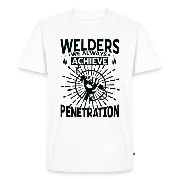 Welders We Always Achieve Penetration Funny Gifts - Men's Premium Organic T-Shirt - white - Front - Nico (187cm)