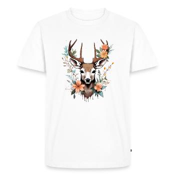 Deer flowers spring - Men's Premium Organic T-Shirt - white - Front - Nico (187cm)