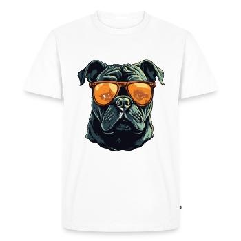 Bulldog Chien Hipster Cool Party - T-shirt Premium bio Homme - blanc - Devant - Nico (187cm)