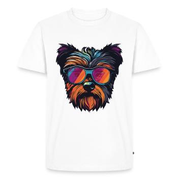 Yorkshire Terrier Chien Hipster Cool Party - T-shirt Premium bio Homme - blanc - Devant - Nico (187cm)