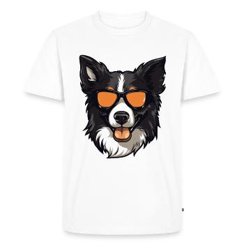 Border Collie Chien Hipster Cool Party - T-shirt Premium bio Homme - blanc - Devant - Nico (187cm)