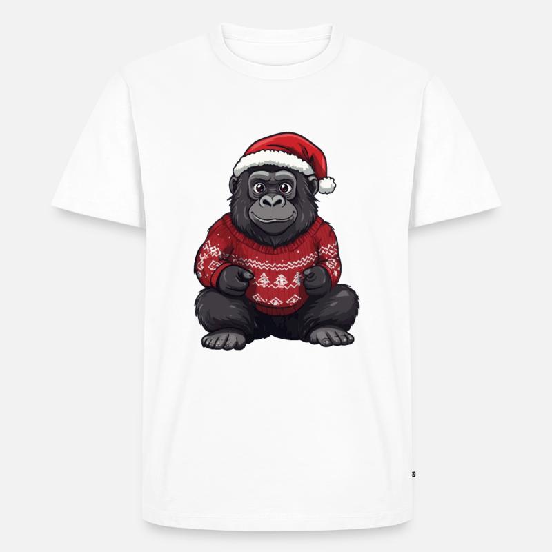 Gorilla Weihnachten Comic - Männer Premium Bio T-Shirt - Weiß