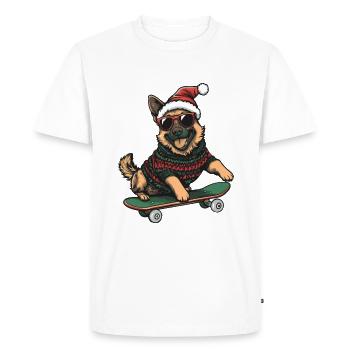 German Shepherd Dog Christmas Skateboard - Men's Premium Organic T-Shirt - white - Front - Nico (187cm)