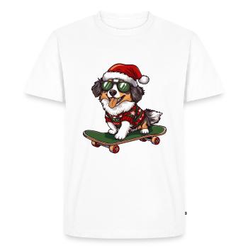 Australian Shepherd Dog Christmas Skateboard - Men's Premium Organic T-Shirt - white - Front - Nico (187cm)