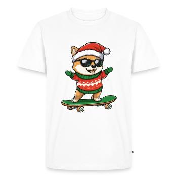 Shiba Inu Chien Noël Skateboard - T-shirt Premium bio Homme - blanc - Devant - Nico (187cm)