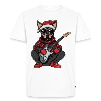 Doberman Chien Noël Rocker Guitare - T-shirt Premium bio Homme - blanc - Devant - Nico (187cm)