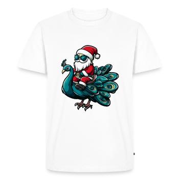 Paon Oiseau Père Noël - T-shirt Premium bio Homme - blanc - Devant - Nico (187cm)