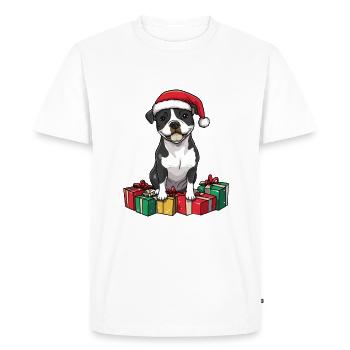 Staffordshire Bull Terrier Chien Noël - T-shirt Premium bio Homme - blanc - Devant - Nico (187cm)