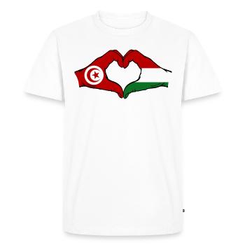 Tunisia Hungary Flag Hands Heart Shape - Men's Premium Organic T-Shirt - white - Front - Nico (187cm)
