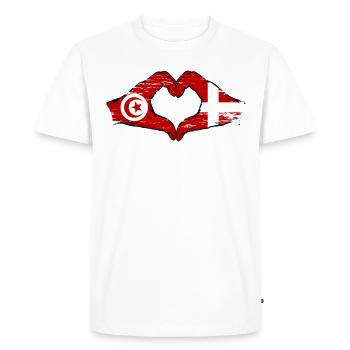 Tunisie Danemark drapeau mains forme de coeur utilisé - T-shirt Premium bio Homme - blanc - Devant - Nico (187cm)