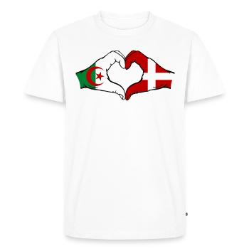 Algérie Danemark Drapeau Mains Coeur Forme - T-shirt Premium bio Homme - blanc - Devant - Nico (187cm)