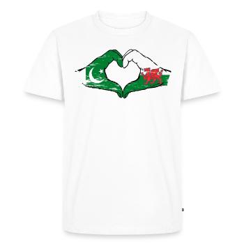 Drapeau du Pakistan Pays de Galles mains en forme de coeur utilisé - T-shirt Premium bio Homme - blanc - Devant - Nico (187cm)