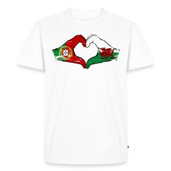 Portugal Pays de Galles drapeau mains forme coeur utilisé - T-shirt Premium bio Homme - blanc - Devant - Nico (187cm)
